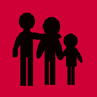 An icon featuring a family of three in silhouette.